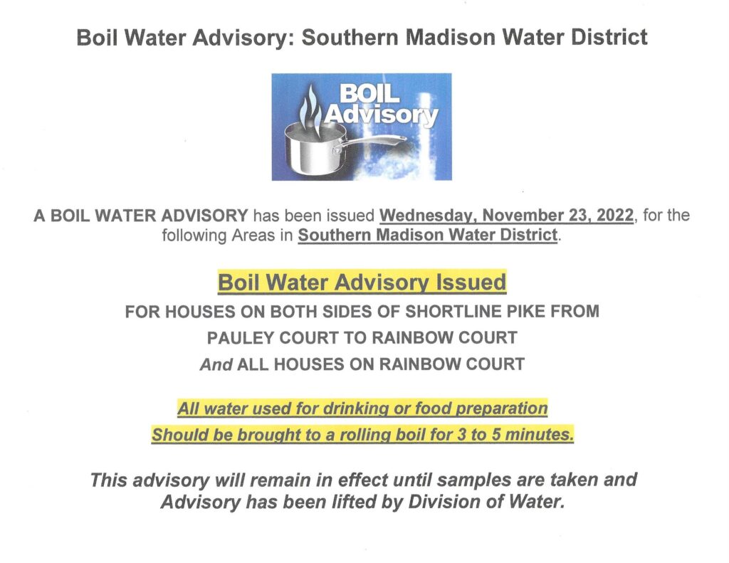BOIL WATER ADVISORY FOR SOUTHERN MADISON WATER 11232022